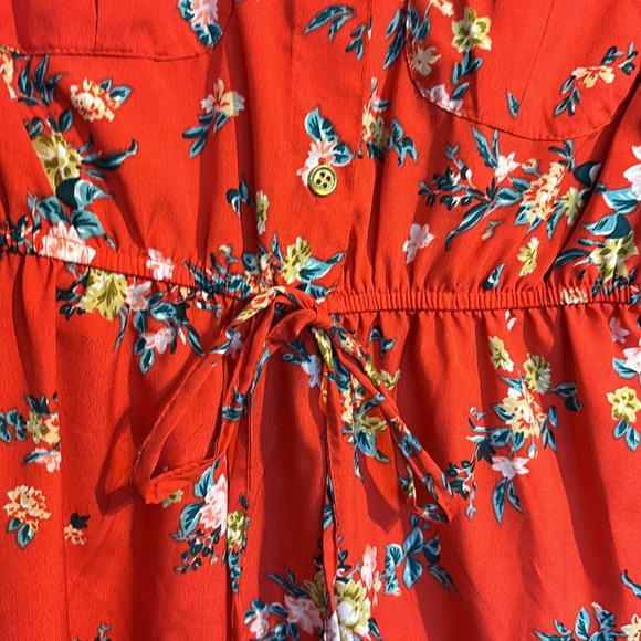 Speed Limit M P H Red Floral Mini Dress Button 3/4 Short Sleeves Elastic Waist S - Picture 8 of 16